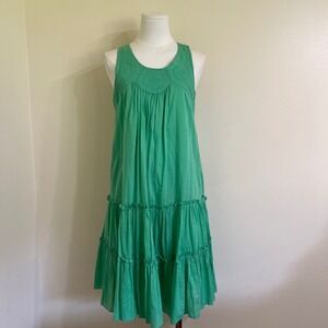 Vasna Desire Womens Green 100%Cotton Embroidered Tiered Ruffle Boho Midi Dress S